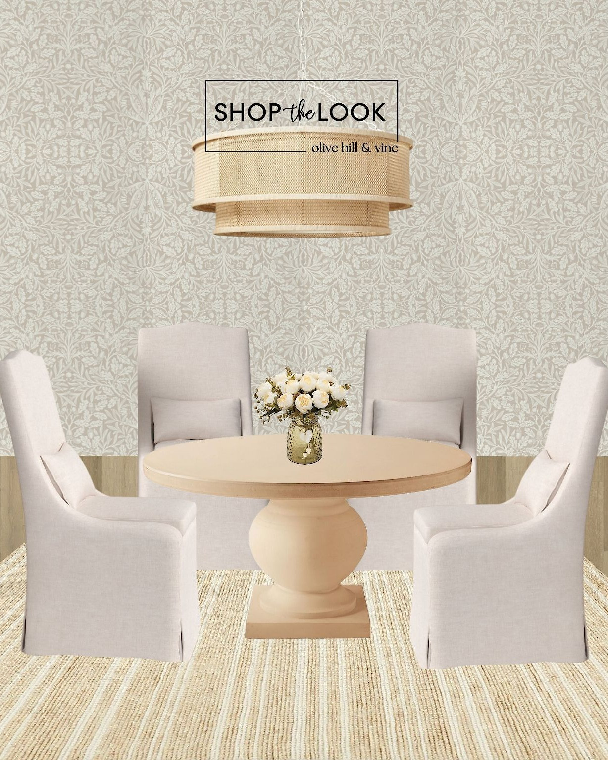 Soft lighting, timeless design, and effortless charm—this dining room has it all. A rattan chandelier sets the mood, while the pedestal table invites conversation. Slipcovered chairs offer comfort, and vintage-inspired wallpaper ties it all together. A space to savor.  

 

#LTKHome #LTKStyleTip #LTKFamily