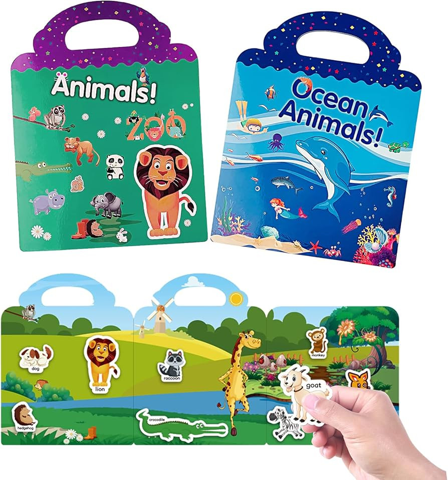 Reusable Sticker Books for Kids 1-3, Sticker Toys for Boys Girls Birthday Gift, Animals Ocean Ani... | Amazon (US)