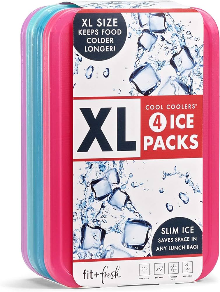 Cool Coolers by Fit & Fresh 4 Pack XL Slim Ice Packs, Quick Freeze Space Saving Reusable Ice Pack... | Amazon (US)