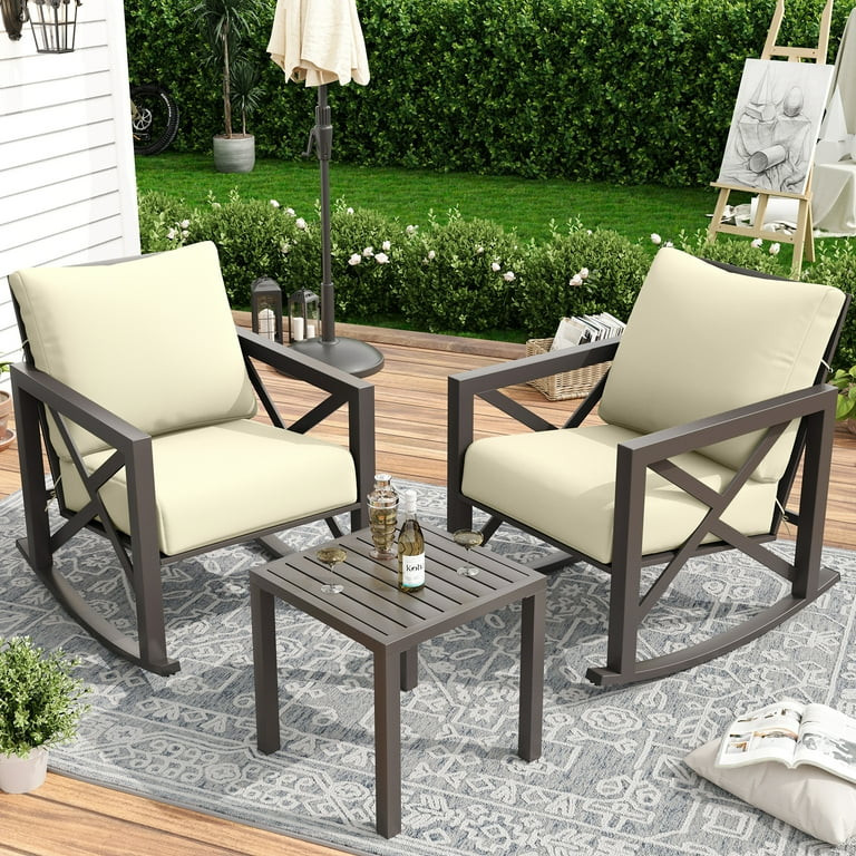 MRUAKA Rocking Chair Bistro Set,3 Piece Outdoor Patio Furniture Set with 2 Rockers and 1 Metal Co... | Walmart (US)