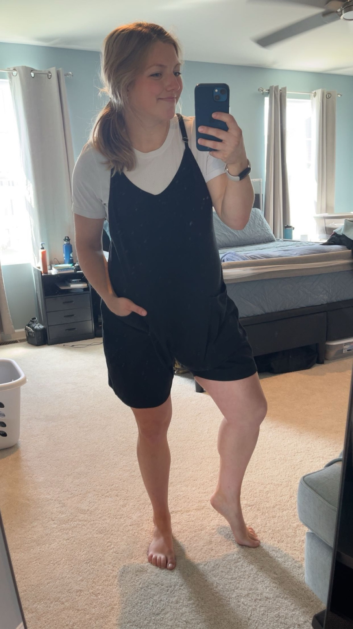 Love these rompers for warmer weather! The loose fit grows with you through pregnancy and comes in lots of color options. You could also size down for early maternity, but I liked the extra length that came from upsizing.

(5’2.5”, Size L)
#MaternityFaves

#LTKmomlife #LTKBump