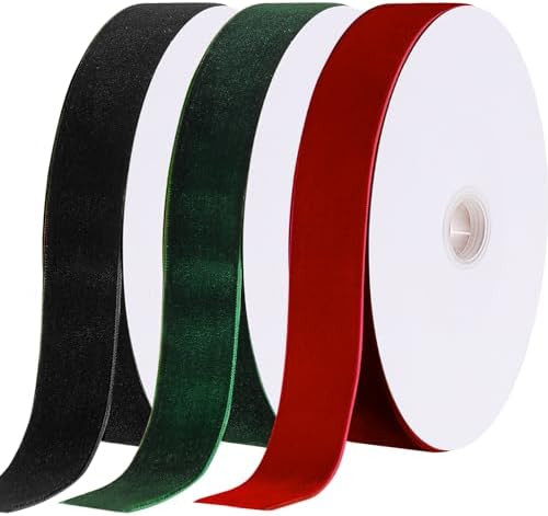 Yilloog 3 Rolls Christmas Velvet Ribbon Single Face Vintage Velvet Ribbon for Christmas Tree Wrea... | Amazon (US)