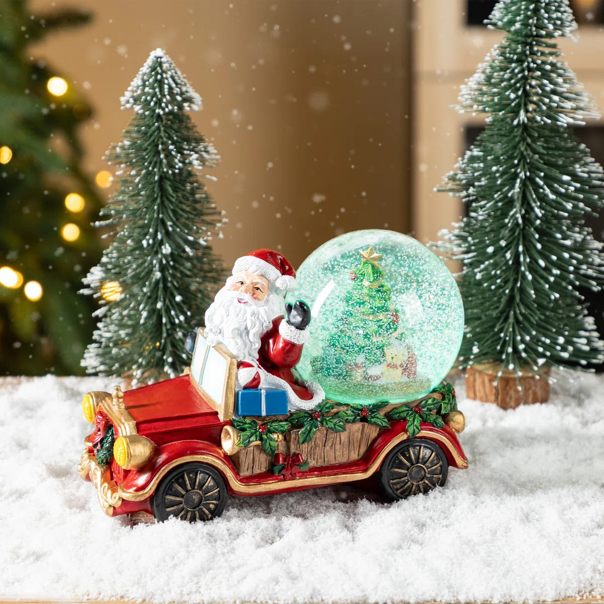 100Mm Christmas Resin Lighted Musical  Snowflakes Santa Car Waterglobe | Wayfair North America