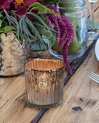 Serene Spaces Living Set of 6 Small Silver Ribbed Votive Candle Holders, Mercury Glass Finish, Ideal | Amazon (US)