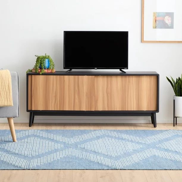 Gap Home Mid-Century Wood TV Stand for TVs up to 65", Black and Oak - Walmart.com | Walmart (US)