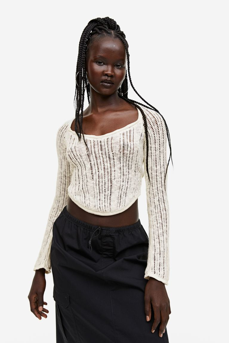 Pointelle-knit Corset-style Top | White Top | White Sweater Sweaters | Summer Outfits 2023  | H&M (US + CA)
