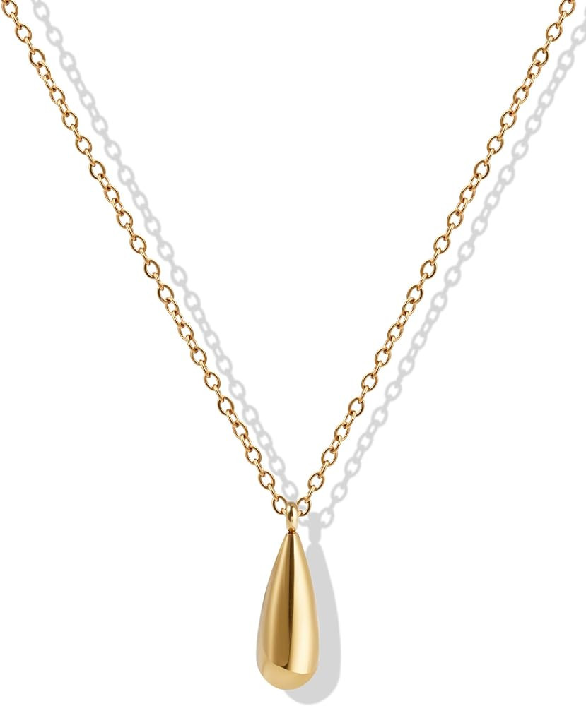 14K Gold Plated Teardrop Pendant Necklace for Women-Dainty Golden Long Water Drop Necklace Weddin... | Amazon (US)