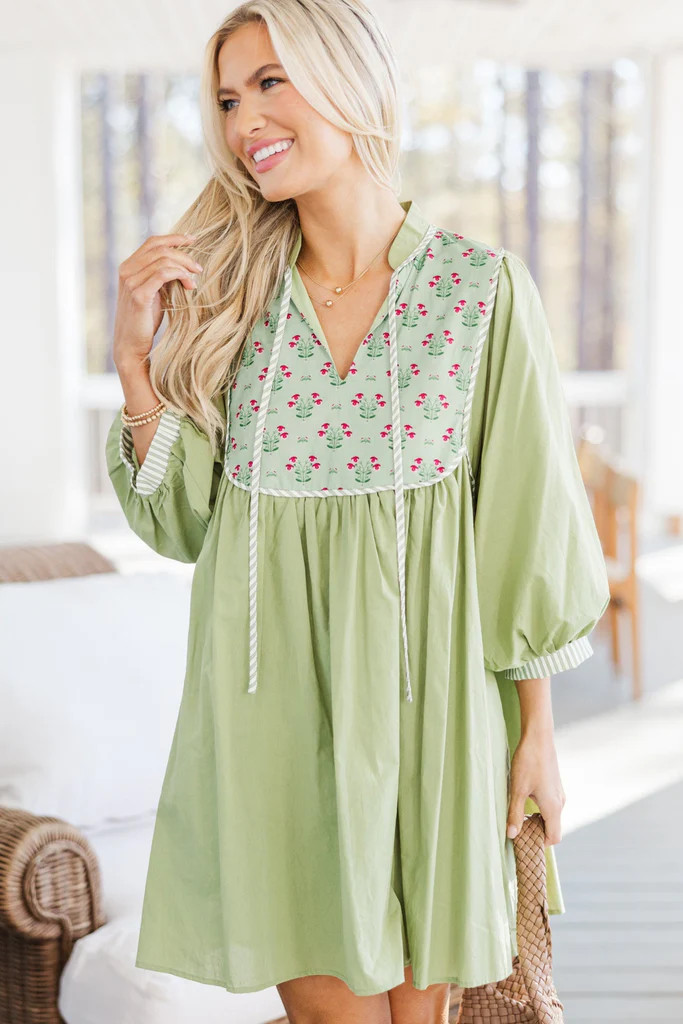 The Finesse Olive Green Medallion Dress | The Mint Julep Boutique