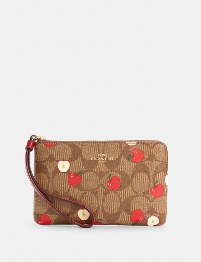 Corner Zip Wristlet in Signature Canvas With Apple Print | Coach Outlet