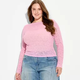 Women's Long Sleeve Open Back Lace Blouse - Wild Fable™ Blush XXL | Target