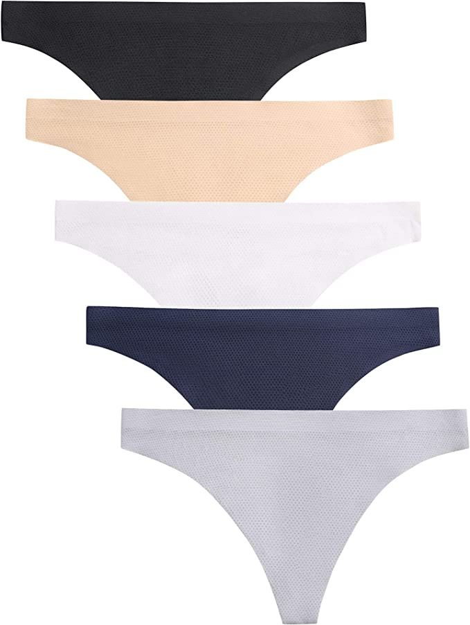 Amazon.com: VOENXE Seamless Thongs for Women No Show Thong Underwear Women 5-10 Pack (C-5 Pack Ba... | Amazon (US)