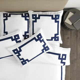 SK Greek Key Duvet Cover & Monogrammable White Linen Blend with Border Detail | Ballard Designs, Inc.