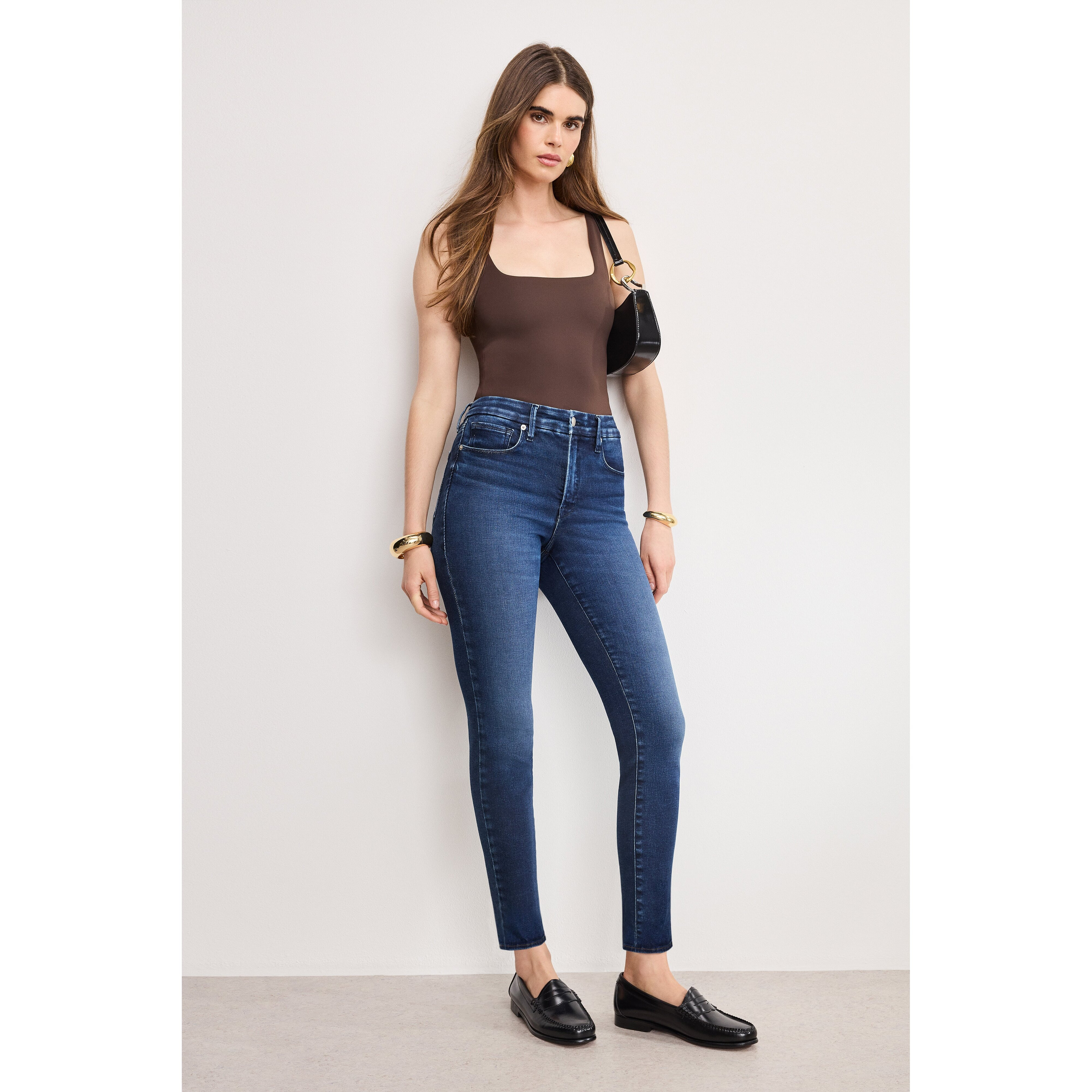 Women's Soft Tech Good Legs Skinny Jeans | Extra Stretch, Flat Tummy Tech, Gap-Proof Waistband | Indigo, 8 Size 22 Plus | Good A | Good American