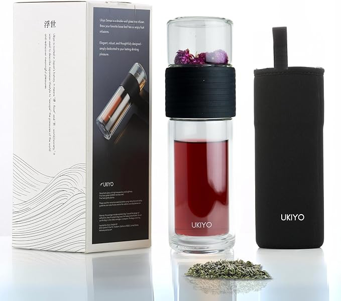 Ukiyo Sense Premium Double-Wall Glass Tea & Fruit Infuser Bottle - Travel Tumbler with Stainless ... | Amazon (US)