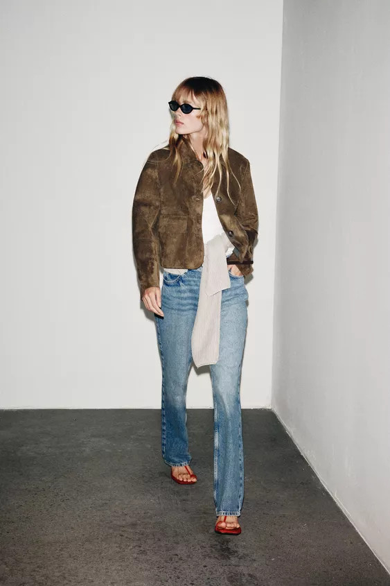 FAUX SUEDE CROPPED JACKET | Zara UK