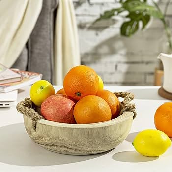 MyGift 9.6 inch Handmade Natural Paulownia Wood Fruit Bowl with Rope Handles, Decorative Round Se... | Amazon (US)