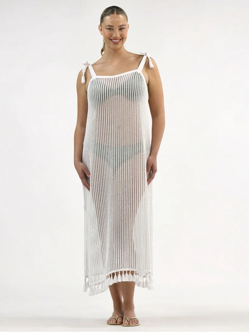 Time and Tru Women's and Women's Plus Tie Shoulder Dress Coverup, Sizes XS-3X | Walmart (US)