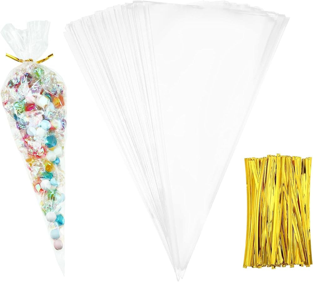 Outus Cone Shaped Cello Cellophane Sweet Treat Bags | Amazon (US)