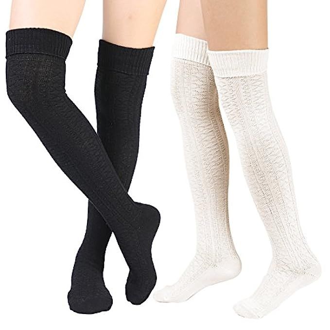 Women's Over Knee High Socks Knit Boot Stockings Leg Warmer 2 Pairs | Amazon (US)