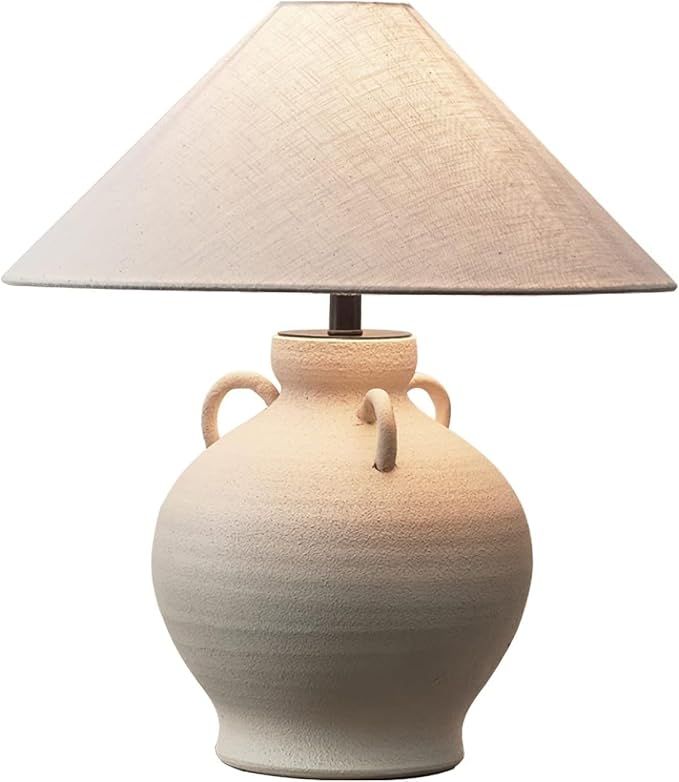 White Rustic Farmhouse Table Lamp 17.7" Tall Ceramic Table Lamp Southwest Handmade Ceramic Lamp B... | Amazon (US)