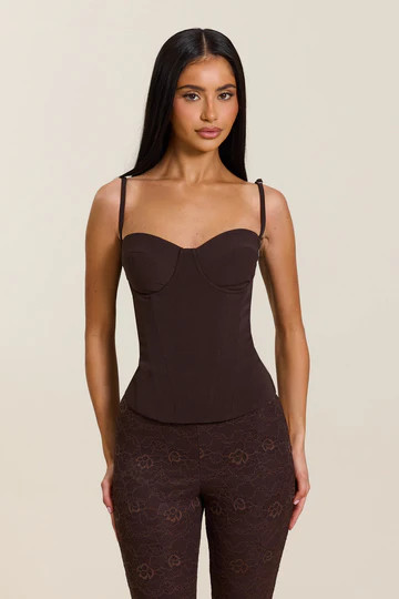 The Everly Lace Up Corset Top in Brown | Mars The Label