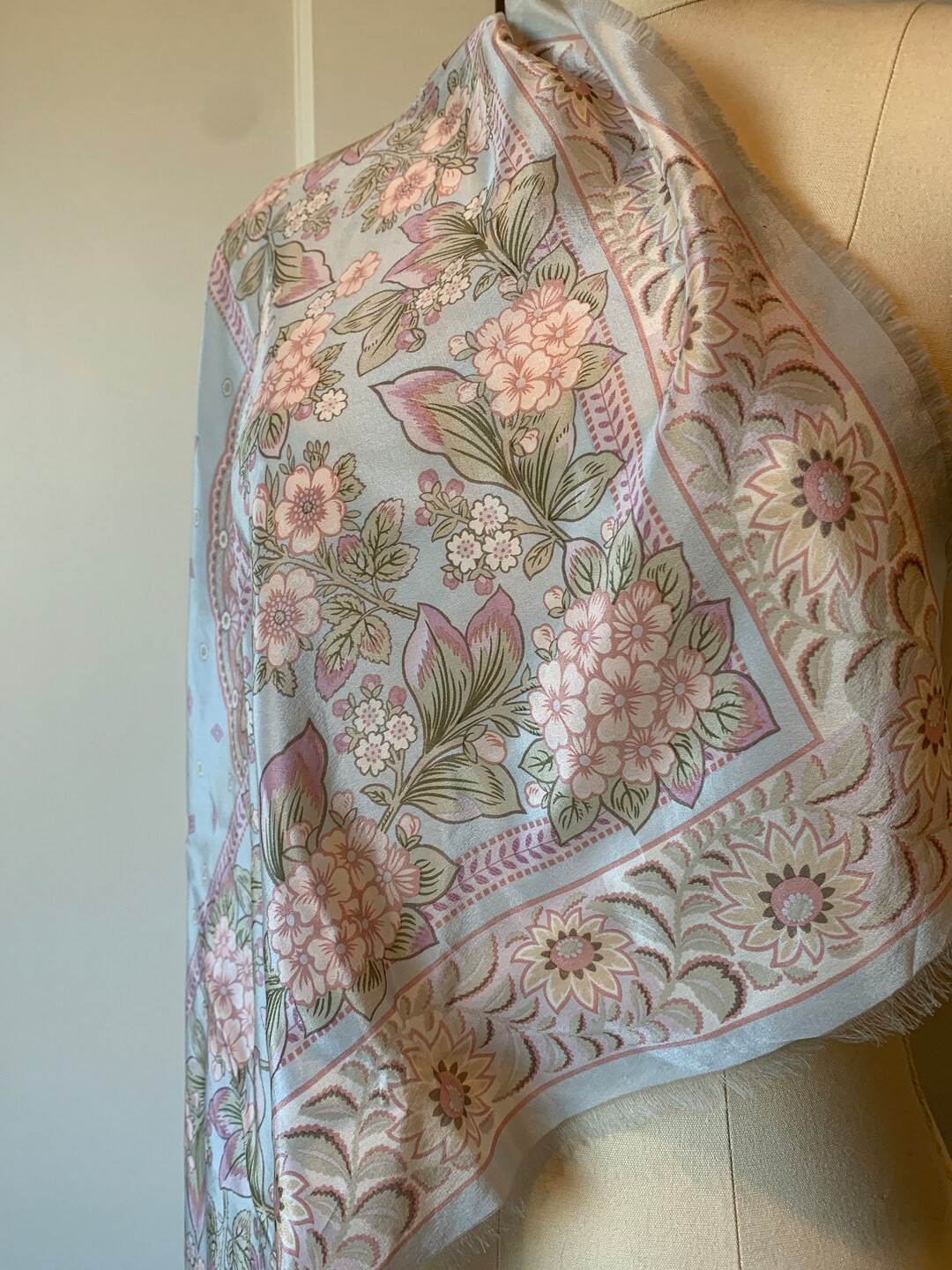 Ice Blue Echo Silk 34" Floral Scarf | Etsy (US)