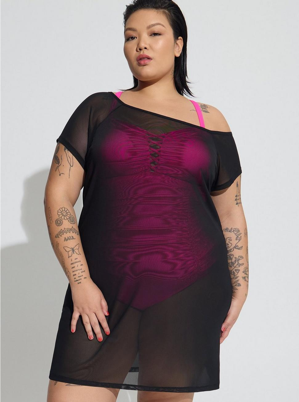 Mesh Off-Shoulder Coverup Dress | Torrid (US & Canada)