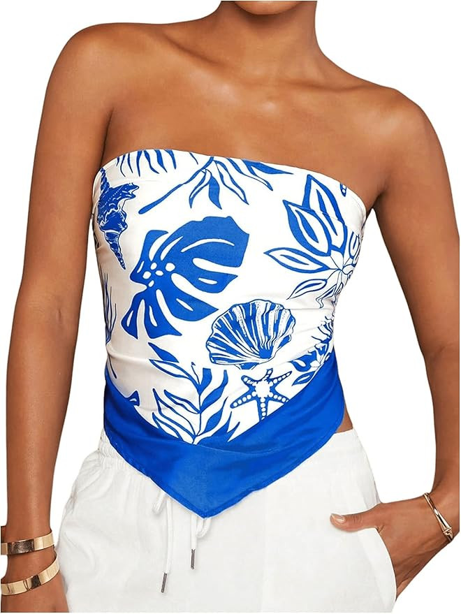 Women's Graphic Print Tie Back Strapless Bandana Tube Top | Amazon (US)