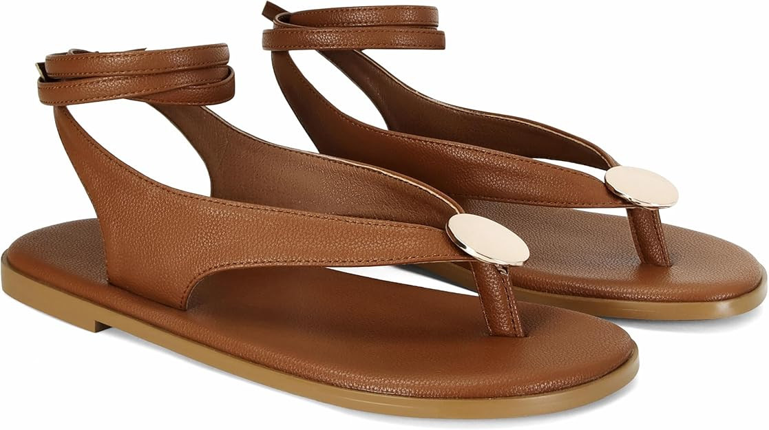 Flat Sandals for Women Strappy Sandals Comfortable Dressy Beach Flip Flop Slides Thong Sandals fo... | Amazon (US)