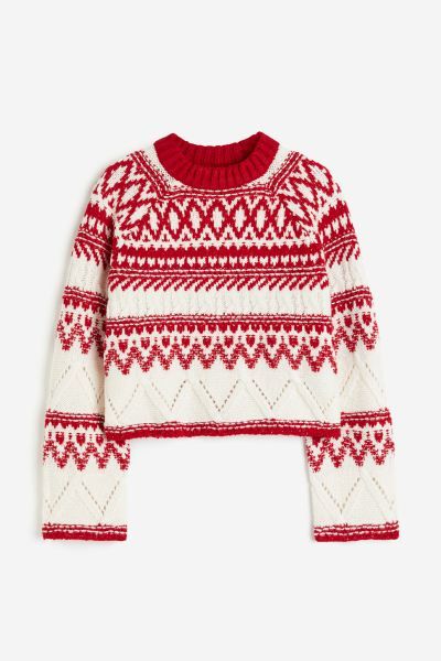 Jacquard-knit Sweater - Red/white - Ladies | H&M US | H&M (US + CA)