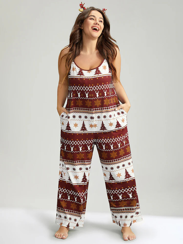 Christmas Print Pocket Cami Sleep Jumpsuit | Bloomchic