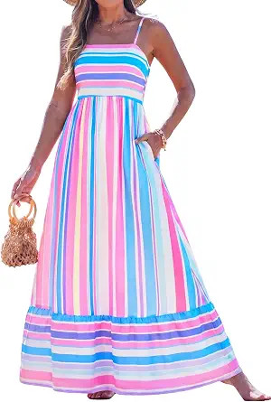popvil Women Summer Maxi Dress 2026 Spaghetti Strap Long Beach Dress Boho A-Line Flowy Casual Sle... | Amazon (US)