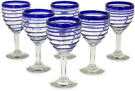 NOVICA Hand Blown Blue Swirl Clear Recycled Glass Wine Glasses, 10 Oz 'Tall Cobalt Spiral' (Set O... | Amazon (US)