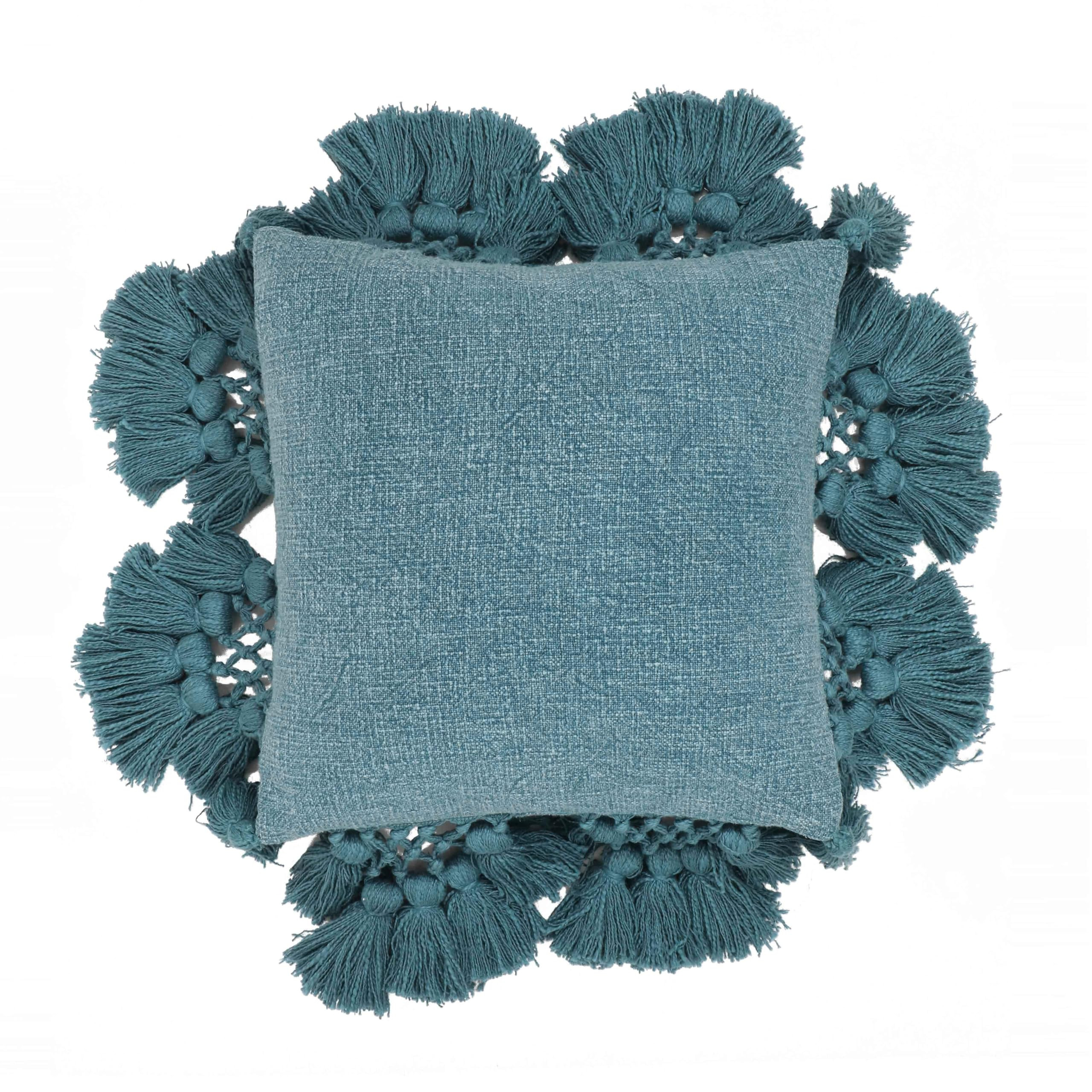 Tov Furniture Stone Washed Denim Blue Cotton Tasseled Pillow | Amazon (US)