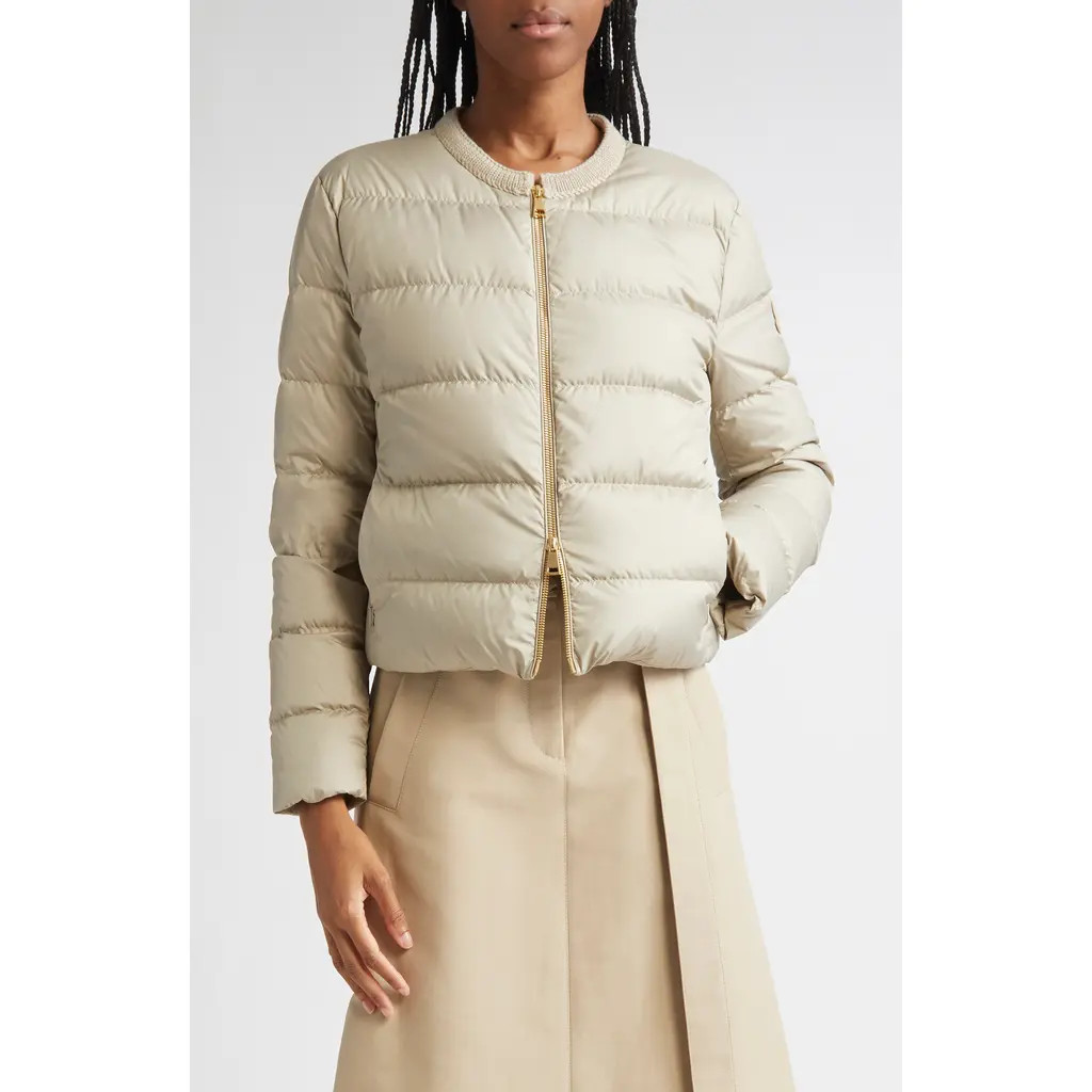 Moncler Mauvezin Mixed Media Down Puffer Jacket in Pebble at Nordstrom, Size 2 | Nordstrom