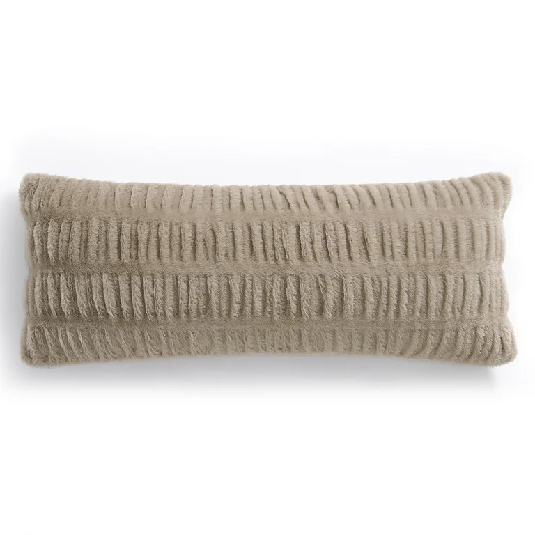 My Texas House 14" x 36" Taupe Ruched Faux Fur Oblong Decorative Pillow Cover | Walmart (US)