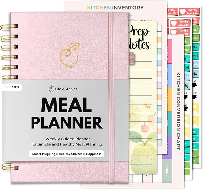 Life & Apples Weekly Meal Planner Notebook with Grocery List, Rose Gold | Amazon (US)