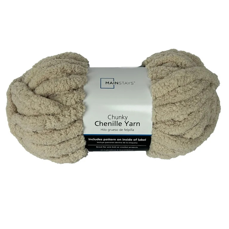 Mainstays Chunky Chenille Yarn, 31.7 yd, Stone, 100 Polyester, Super Bulky | Walmart (US)