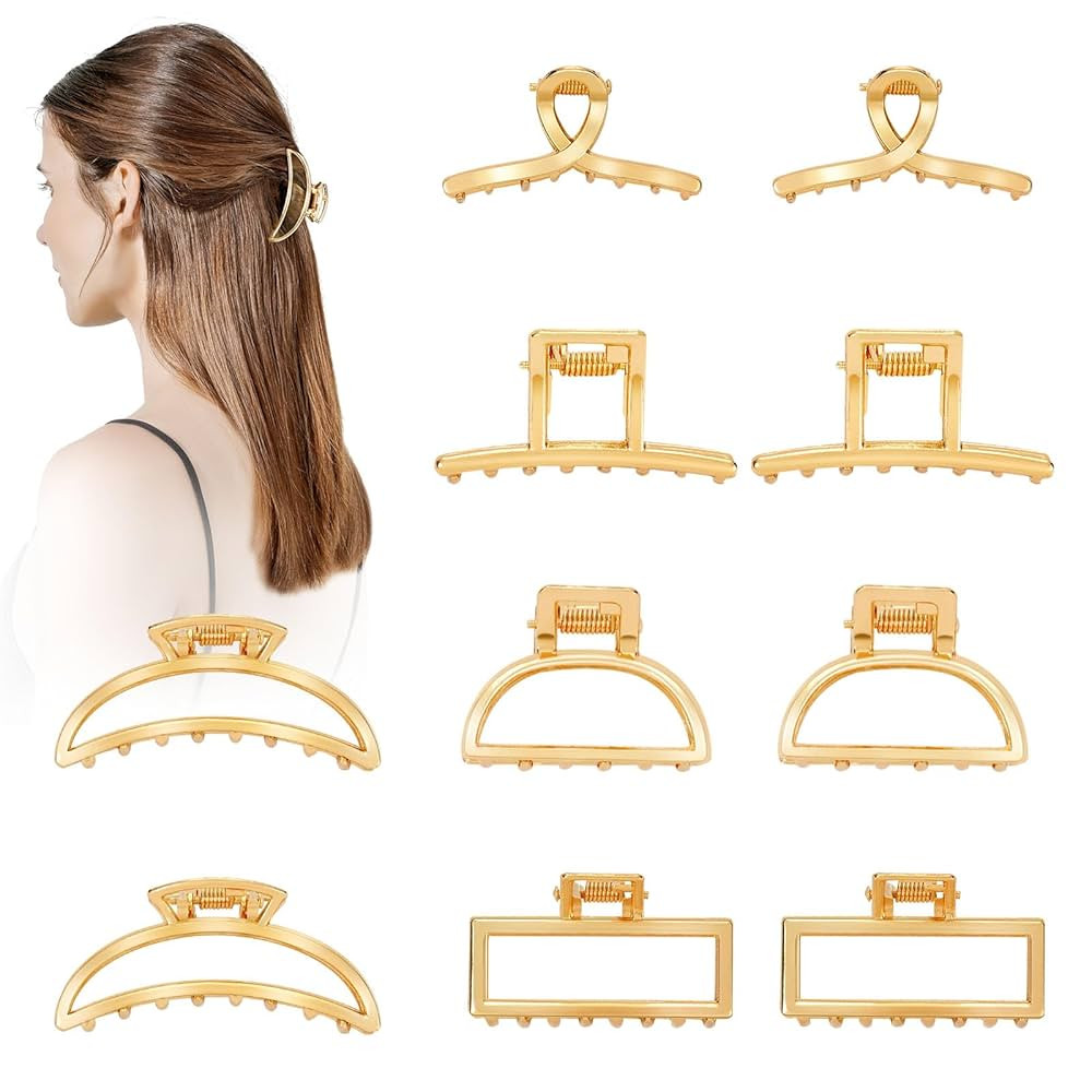 10Pcs Small Gold Hair Clips, Medium Metal Hair Claw Clips for Women Thick Thin Hair, Strong Hold ... | Amazon (US)