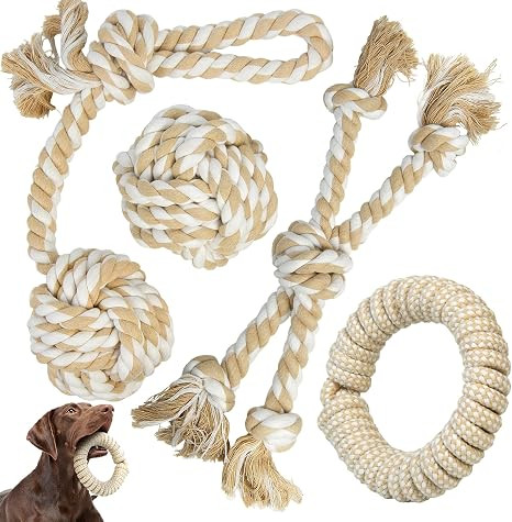 TwoEar Dog Rope Toy for Large Dogs - 4 Pack Natural Cotton Dog Chew Toys | Indestructible Rope To... | Amazon (US)