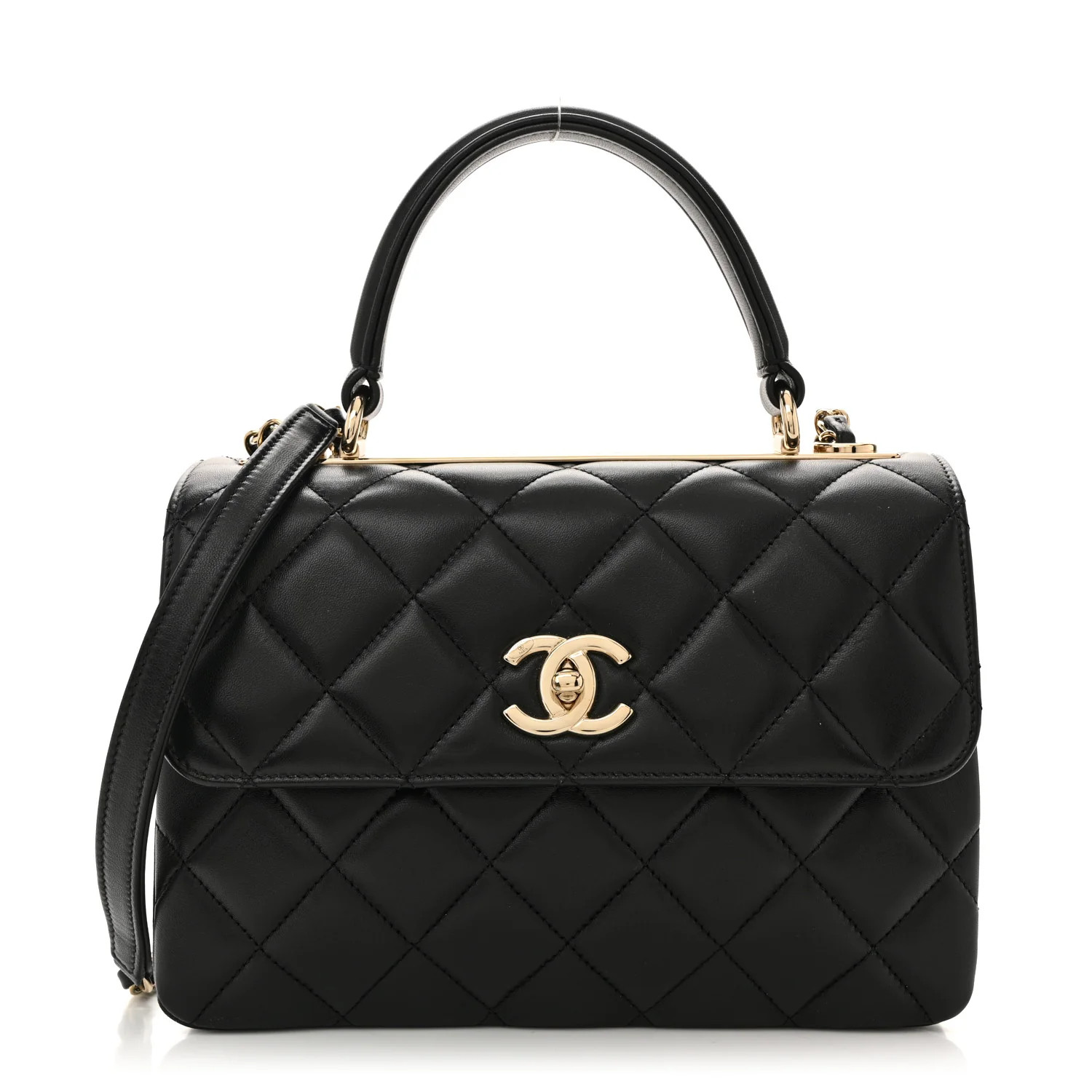 Lambskin Quilted Small Trendy CC Dual Handle Flap Bag Black | FASHIONPHILE (US)
