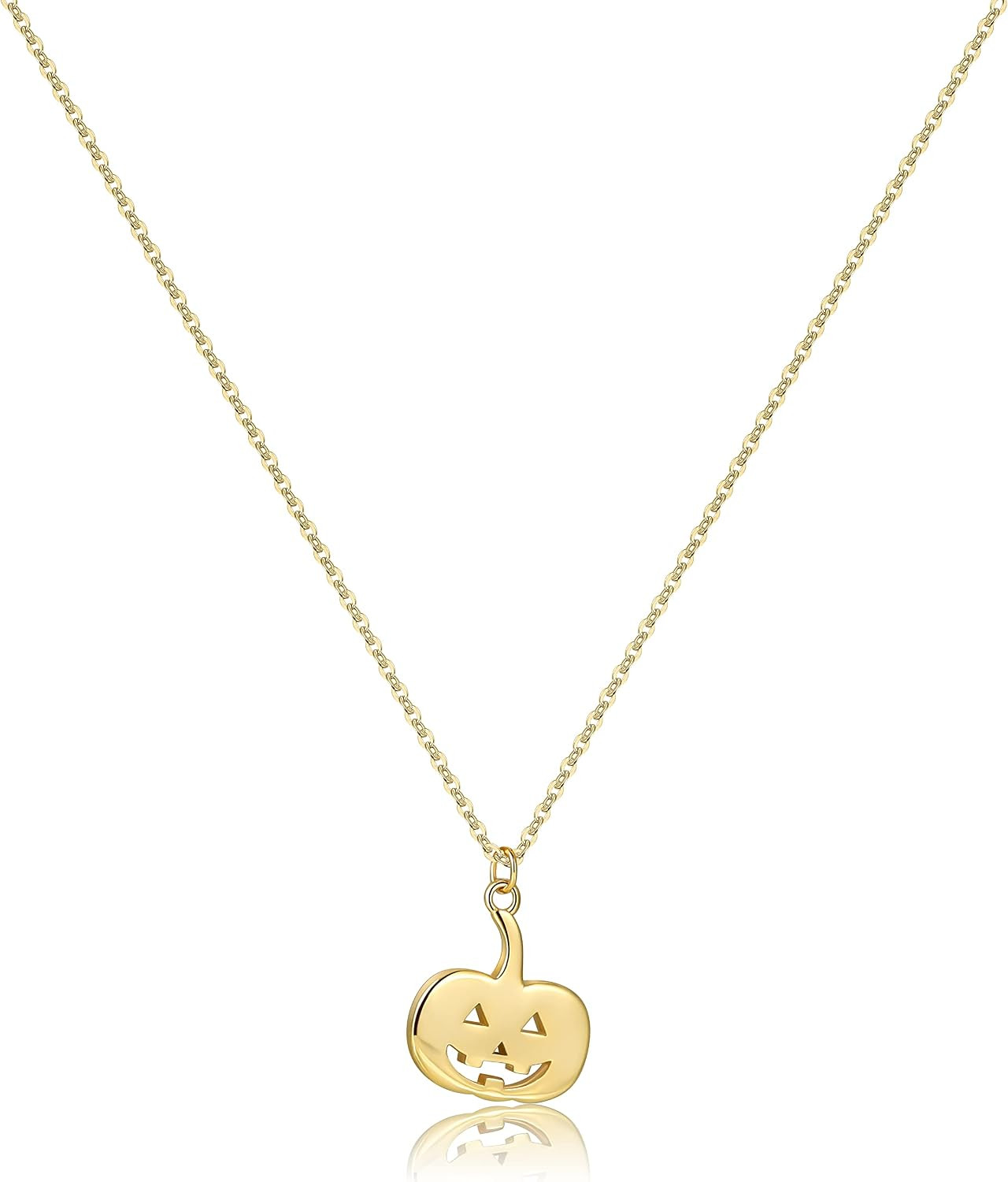 Pencros Dainty Pendant Necklace,18K Gold Plated Pumpkin Ghost Hammered Coin Delicate Chain Minimalist Simple Halloween Jewelry Friend's Gift | Amazon (US)