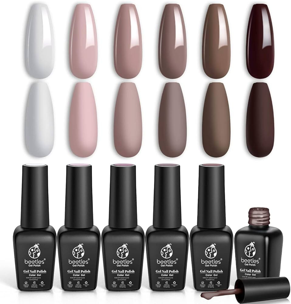 Beetles Gel Nail Polish Set, Coffee Cafe Collection Brown Neutral Beige Mauve Color Gel Polish Ki... | Amazon (US)