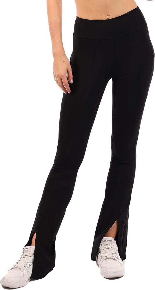 Yoga Leggings with Front Slit and Pockets High Waist Tummy Control Buttery Soft Comfy Stretchy Wo... | Amazon (US)