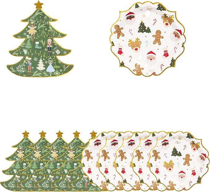 40 Pcs Large Christmas Tree & Round Paper Plates Set | Amazon (US)