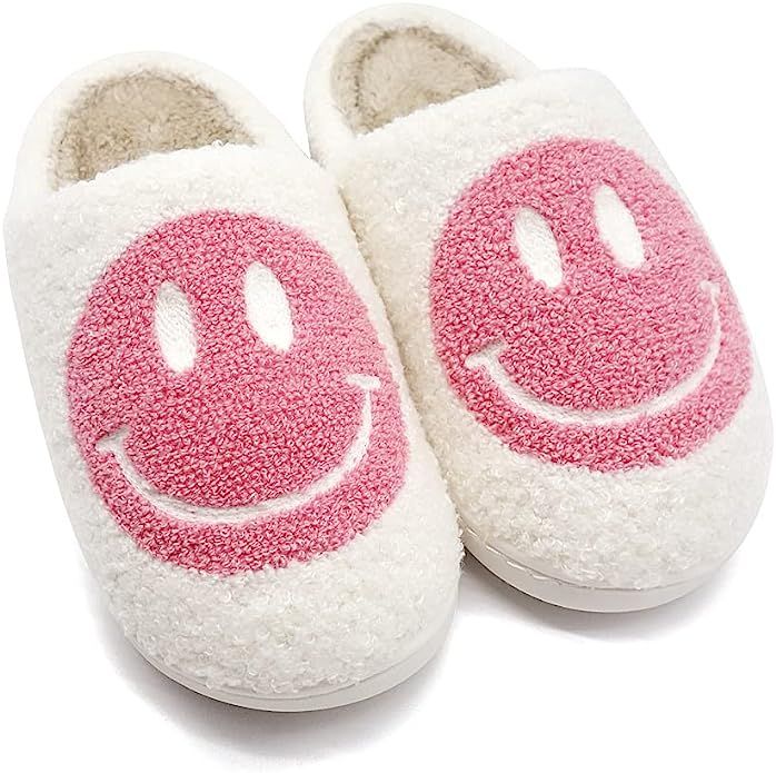 Smiley Face Cozy Plush Comfy Warm Slide on House Slipper with Memory Foam Home Slip-on Fur Slippe... | Amazon (US)