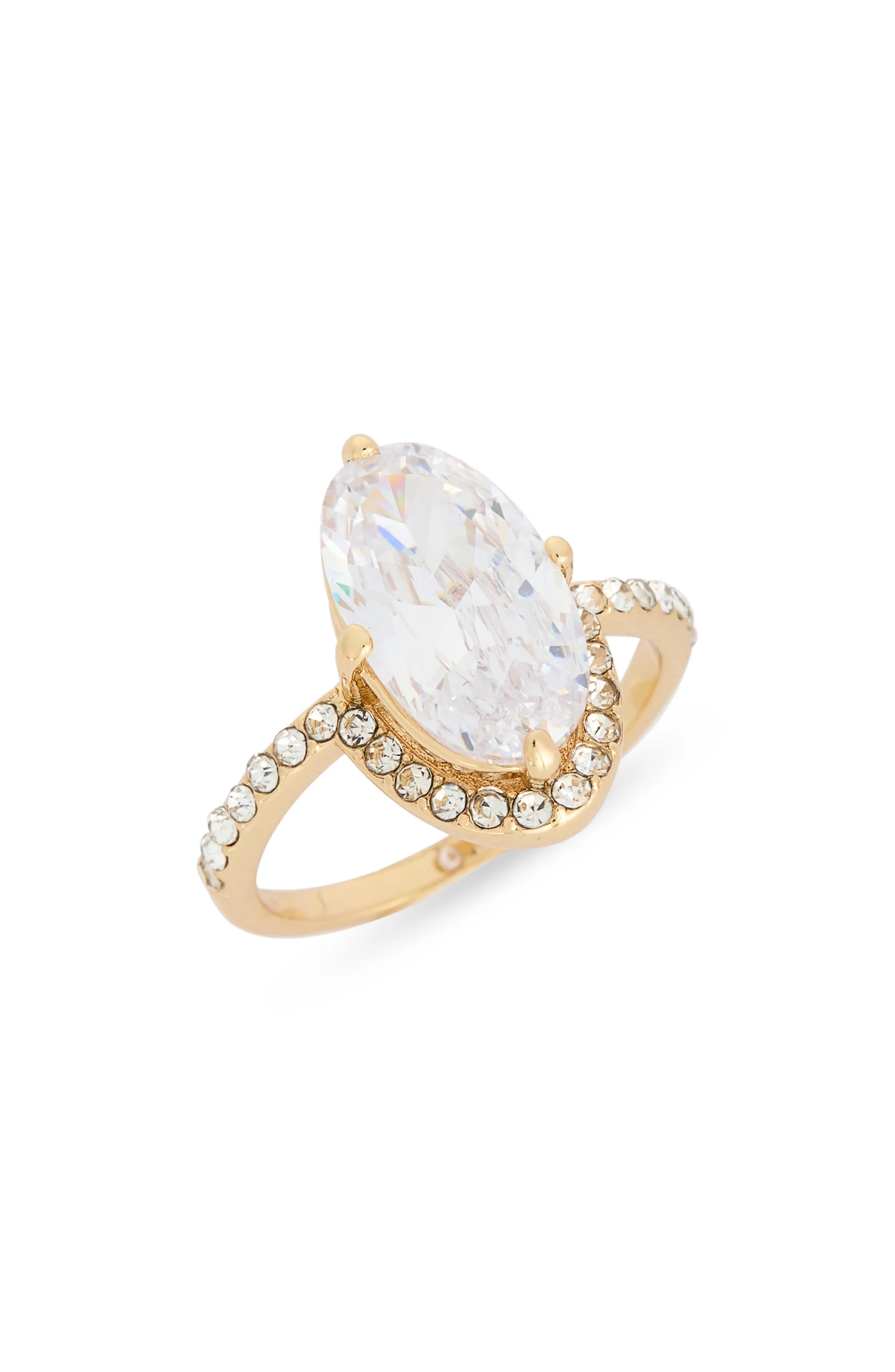 NORDSTROM RACK Oval Cut Cubic Zirconia Halo Ring in Clear- Gold at Nordstrom Rack, Size 7 | Nordstrom Rack