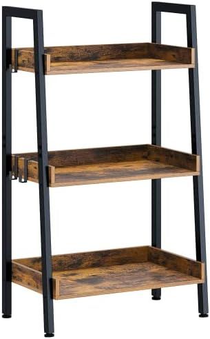 Rolanstar Ladder Bookshelf with 3 Hooks, 3 Tier Ladder Shelf, Industrial Bookcases, Freestanding ... | Amazon (US)