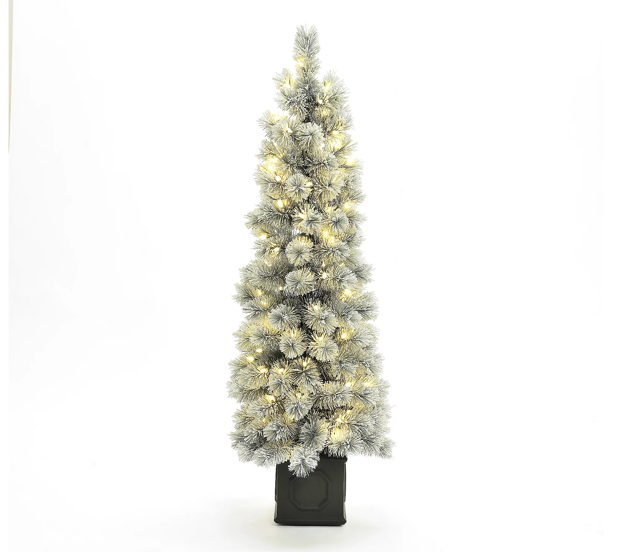 LuxenHome 4.5Ft Pre-Lit Snow-Flocked Artificial Tree Potted | QVC