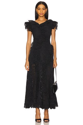 AKNVAS Charli Cotton Eyelet Midi Dress in Black from Revolve.com | Revolve Clothing (Global)
